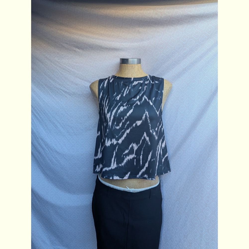 Jo+Jax Tank Top Women Black Pink Excellent Open Back Abstract Crop Activewear